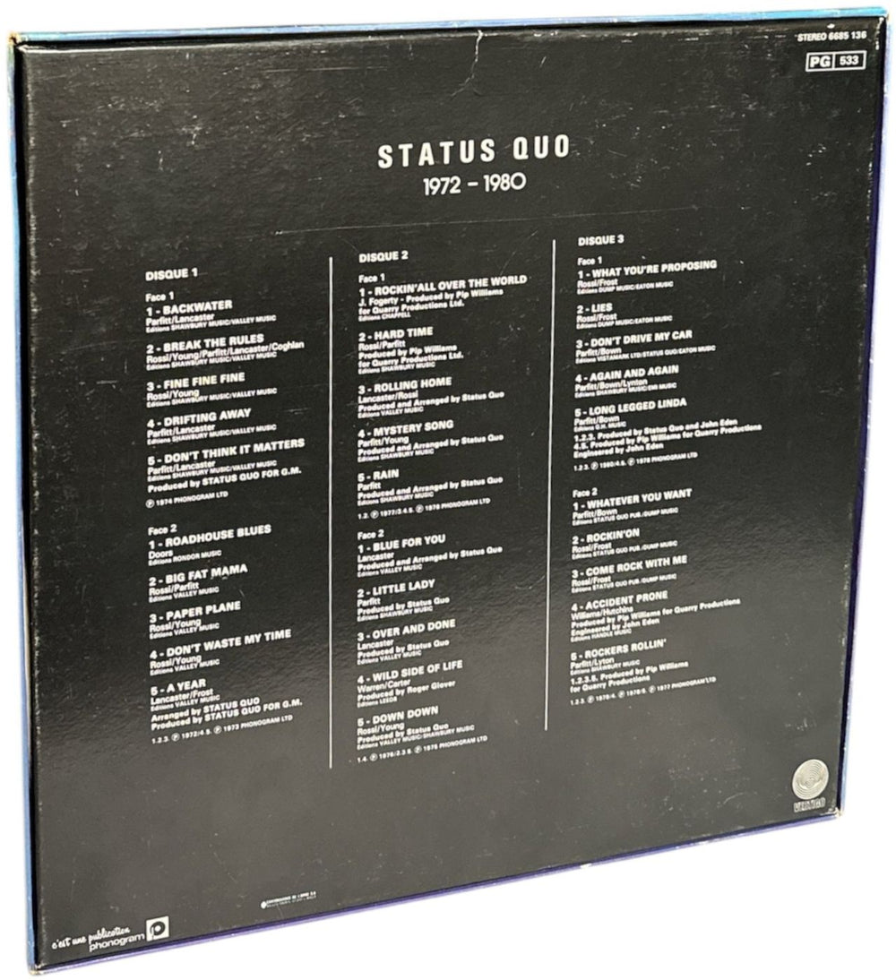 Status Quo Coffret 3 Disques - 1972-1980 French 3-LP vinyl record set (Triple LP Album)