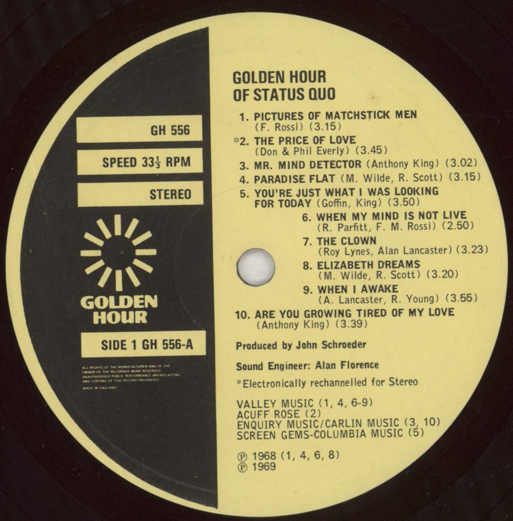 Status Quo Golden Hour Of Status Quo UK vinyl LP album (LP record) QUOLPGO48375