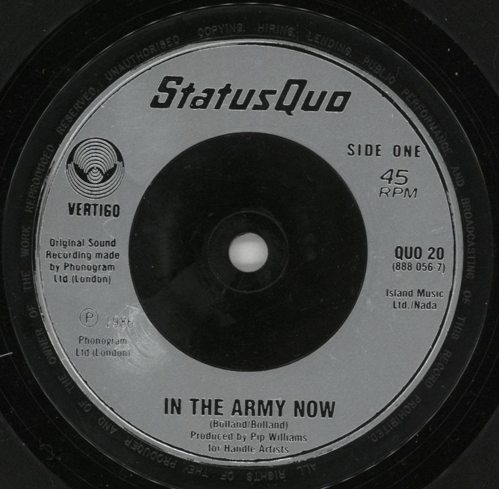 Status Quo In The Army Now - Inj UK 7" vinyl single (7 inch record / 45) QUO07IN183454