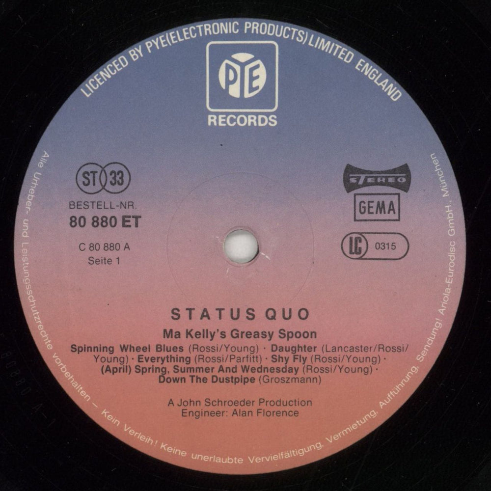 Status Quo Ma Kelly's Greasy Spoon German vinyl LP album (LP record) QUOLPMA863828