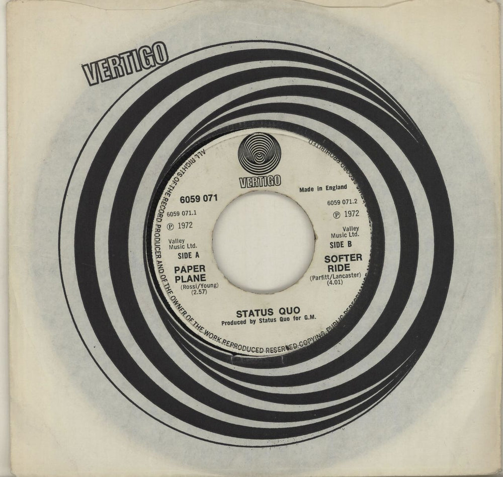 Status Quo Paper Plane - Wide UK 7" vinyl single (7 inch record / 45) 6059071