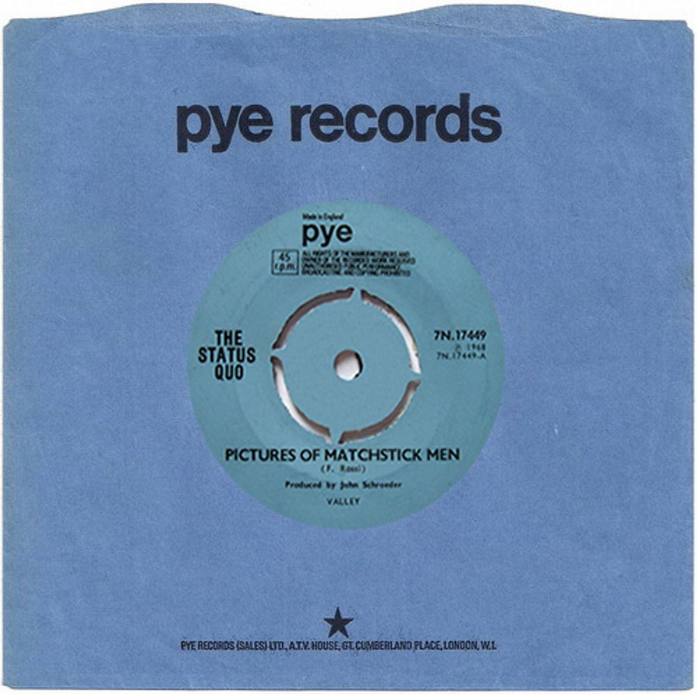 Status Quo Pictures Of Matchstick Men - 4 Prong UK 7" vinyl single (7 inch record / 45) 7N17449