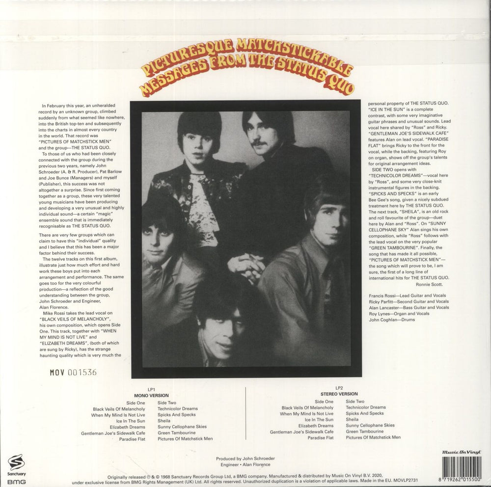 Status Quo Picturesque Matchstickable - 180 Gram Yellow Flamed Vinyl UK 2-LP vinyl record set (Double LP Album) 8719262015500