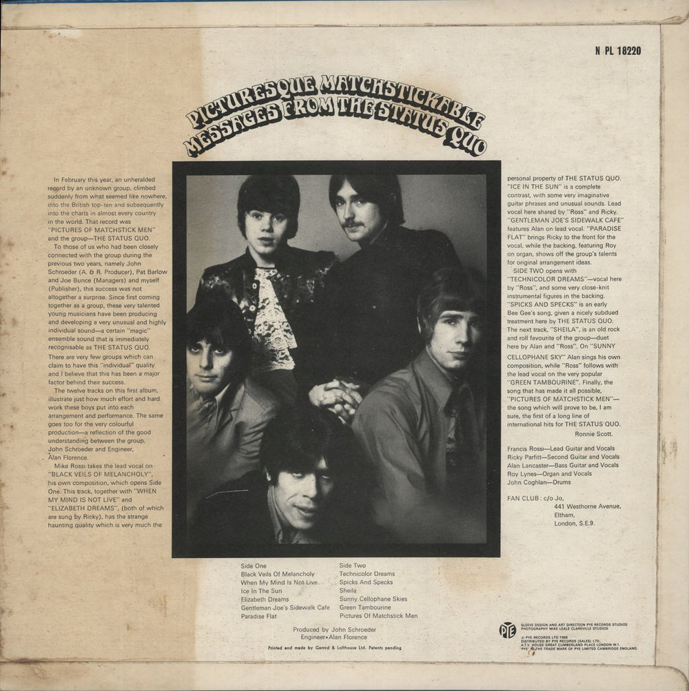 Status Quo Picturesque Matchstickable Messages From The Status Quo UK vinyl LP album (LP record)