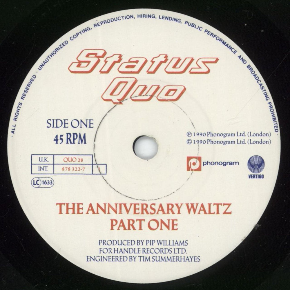 Status Quo The Anniversary Waltz UK 7" vinyl single (7 inch record / 45) QUO07TH873666