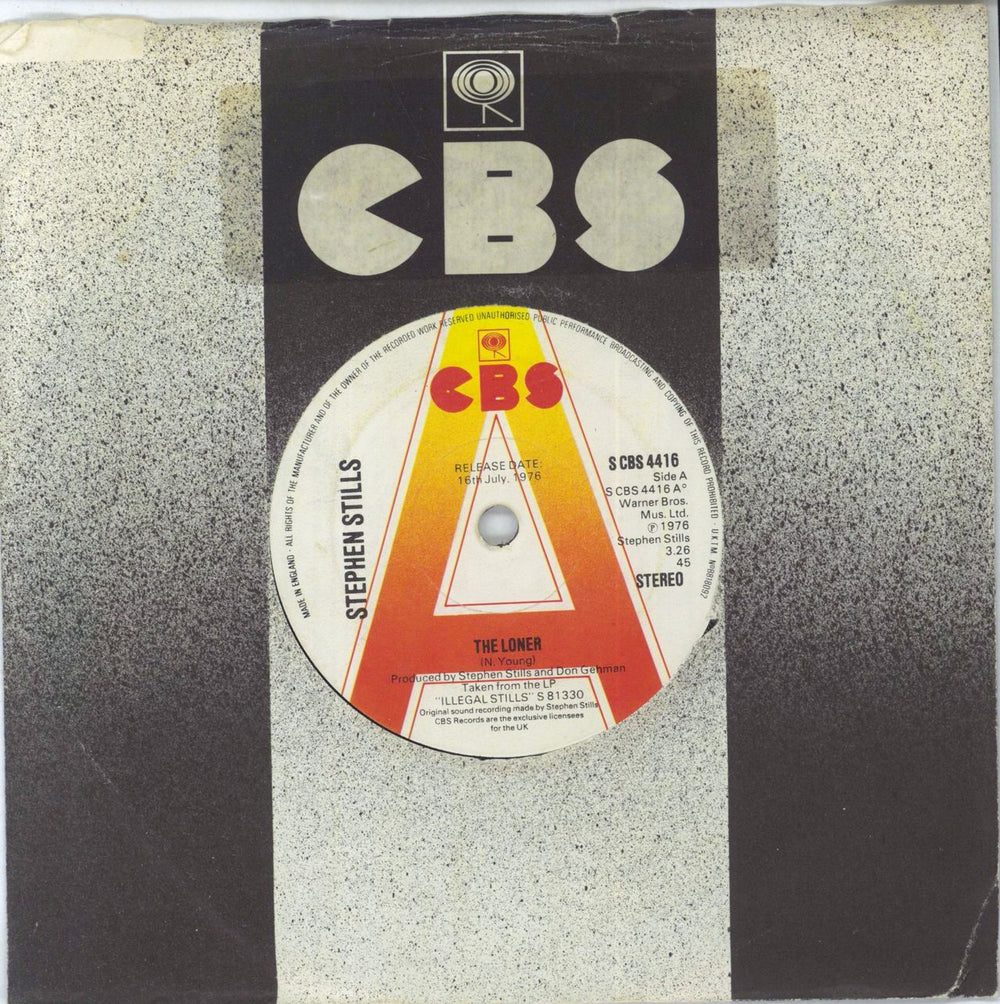 Stephen Stills The Loner - A-Label UK Promo 7" vinyl single (7 inch record / 45) SCBS4416