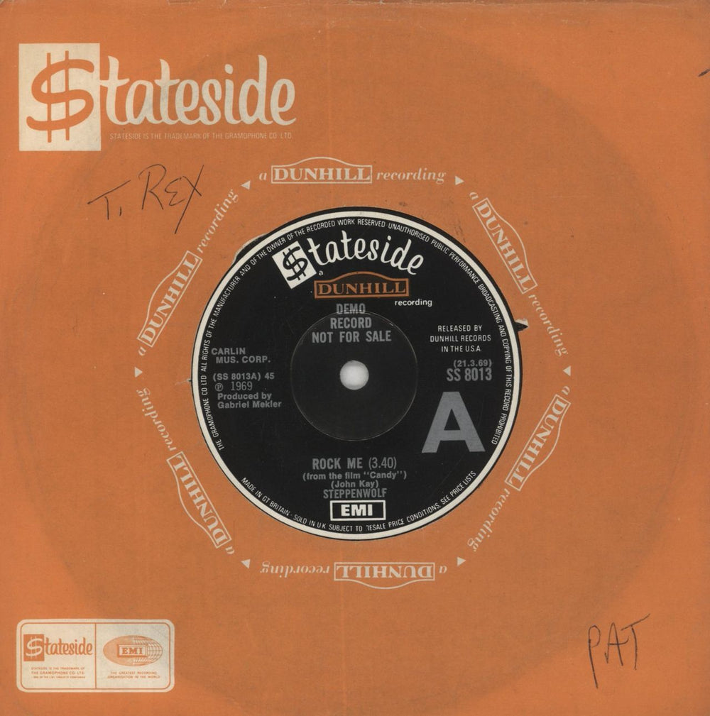Steppenwolf Rock Me UK Promo 7" vinyl single (7 inch record / 45) SS8013