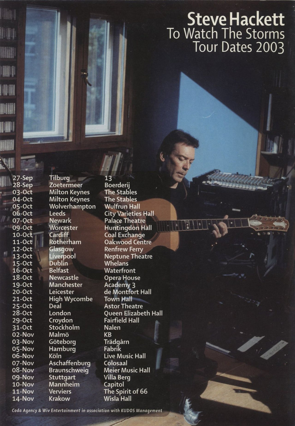 Steve Hackett To Watch The Storms - European Tour 2003 + Setlist UK Promo tour programme SVETRTO871269