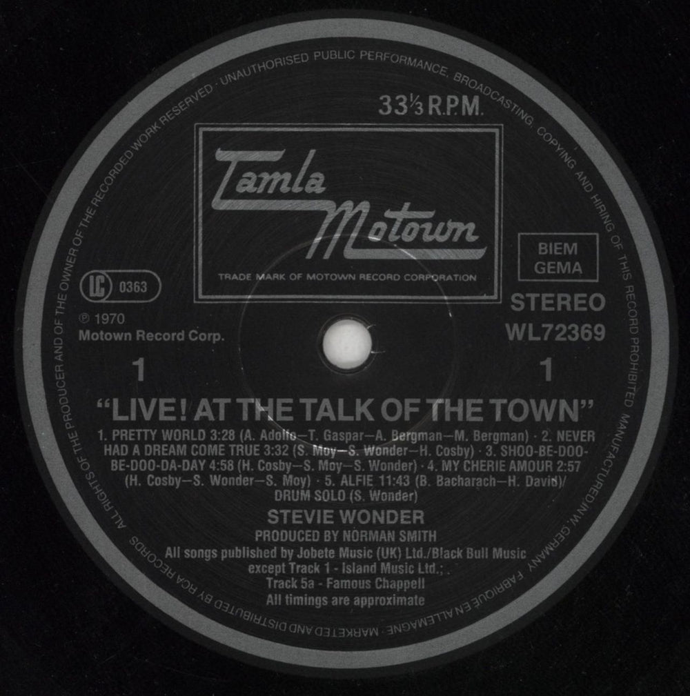 Stevie Wonder 'Live' At The Talk Of The Town German vinyl LP album (LP record) STWLPLI849419