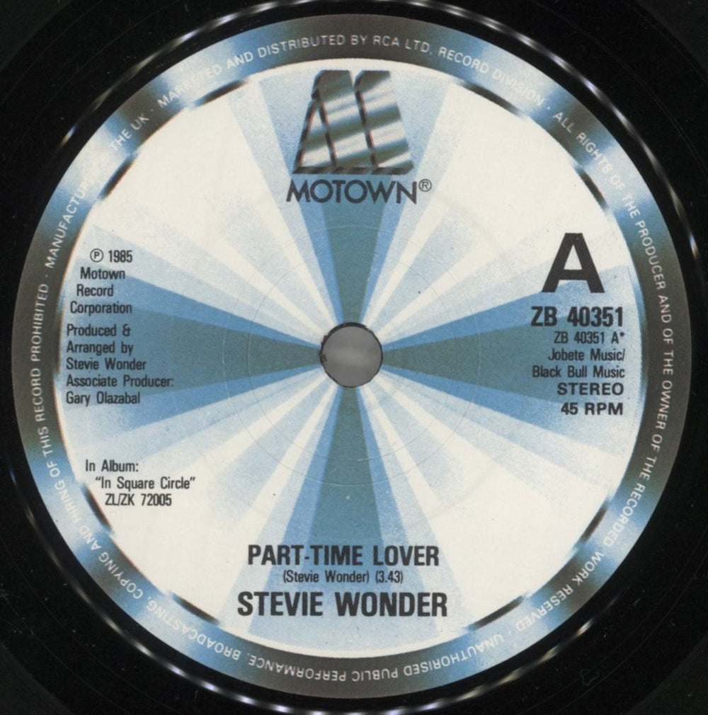 Stevie Wonder Part-Time Lover UK 7" vinyl single (7 inch record / 45) STW07PA294152