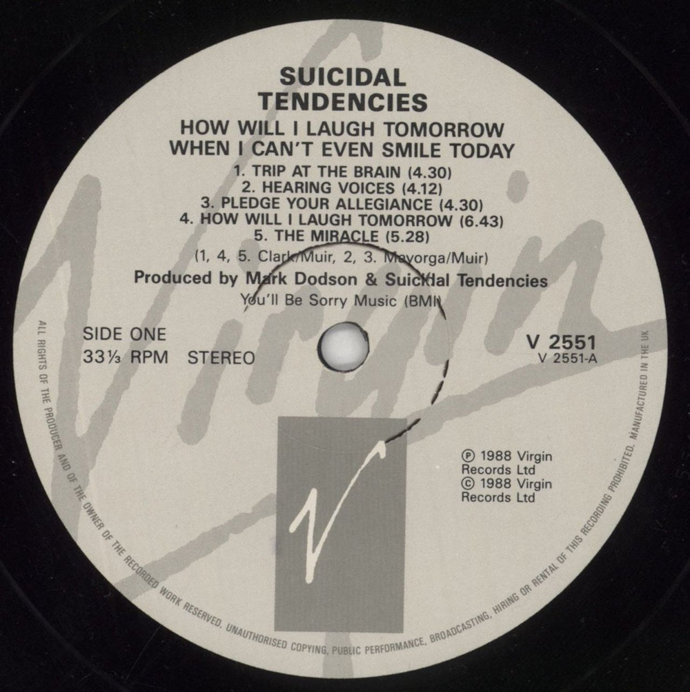 Suicidal Tendencies How Will I Laugh Tomorrow When I Can't Even Smile Today UK vinyl LP album (LP record) SUILPHO578951