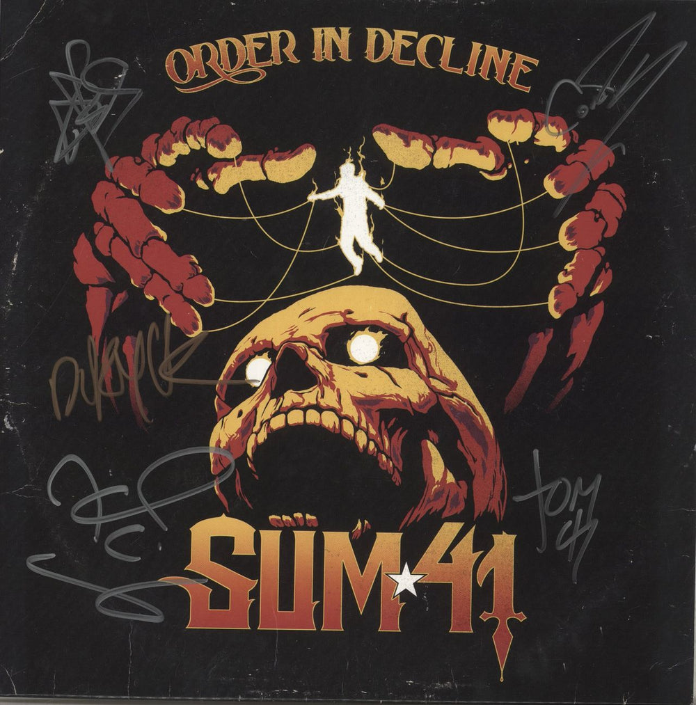 Sum 41 Order In Decline - Yellow Vinyl - Autographed UK vinyl LP album (LP record) HR2672-1