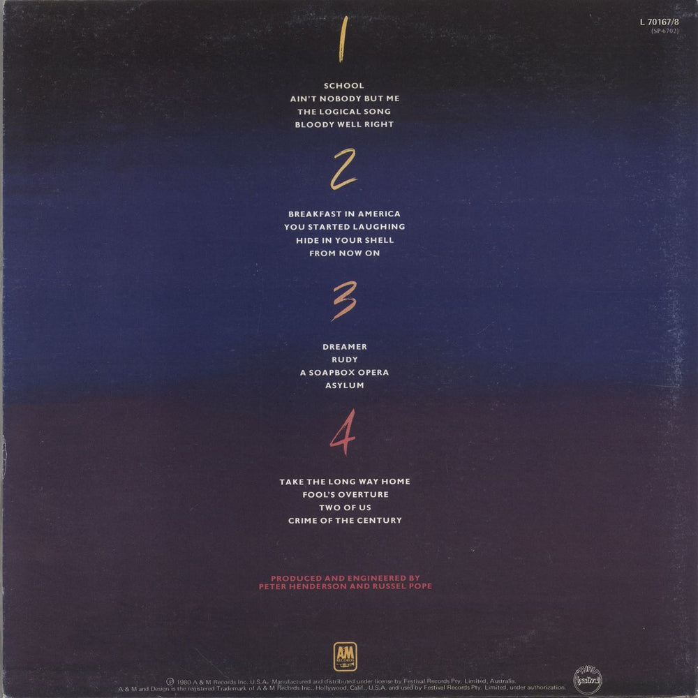 Supertramp Paris Australian 2-LP vinyl record set (Double LP Album)