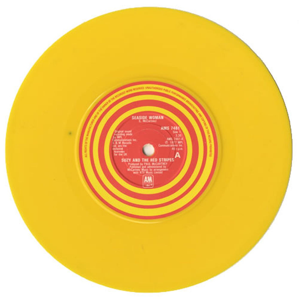 Suzy And The Red Stripes Seaside Woman - Yellow - Die Cut Slv UK 7" vinyl single (7 inch record / 45) SZY07SE45254