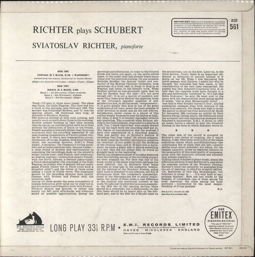 Sviatoslav Richter Schubert: Wanderer Fantasie & Sonata in A major Op. 120 UK vinyl LP album (LP record)