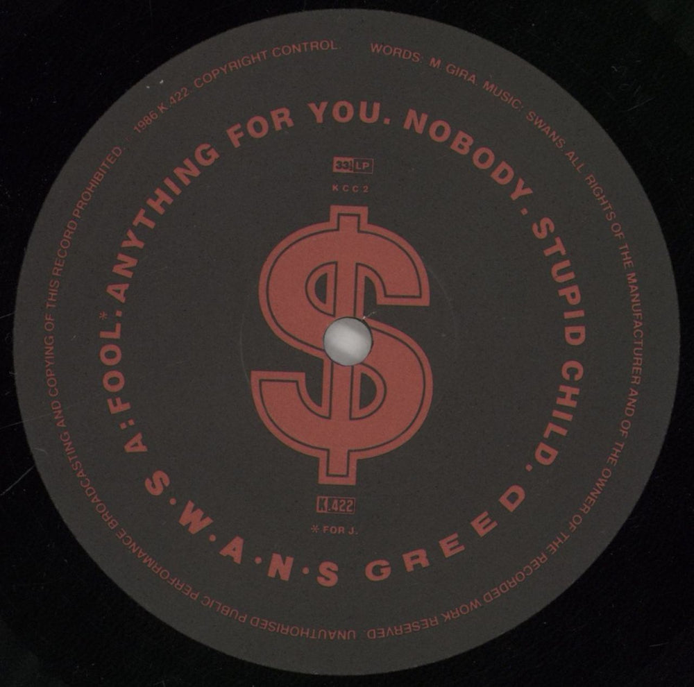 Swans Greed + Flyer - VG UK vinyl LP album (LP record) SWNLPGR862680