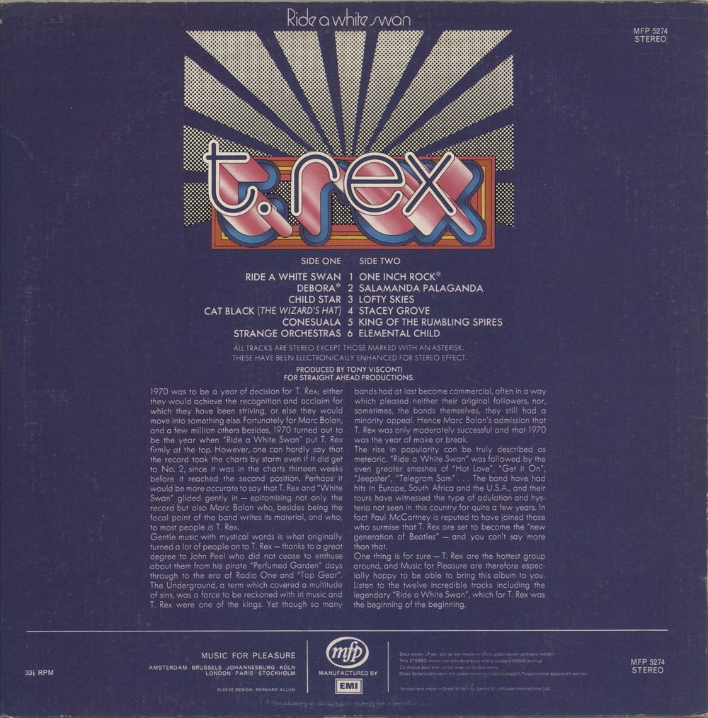 T-Rex / Tyrannosaurus Rex Ride A White Swan - Textured p/s UK vinyl LP album (LP record)