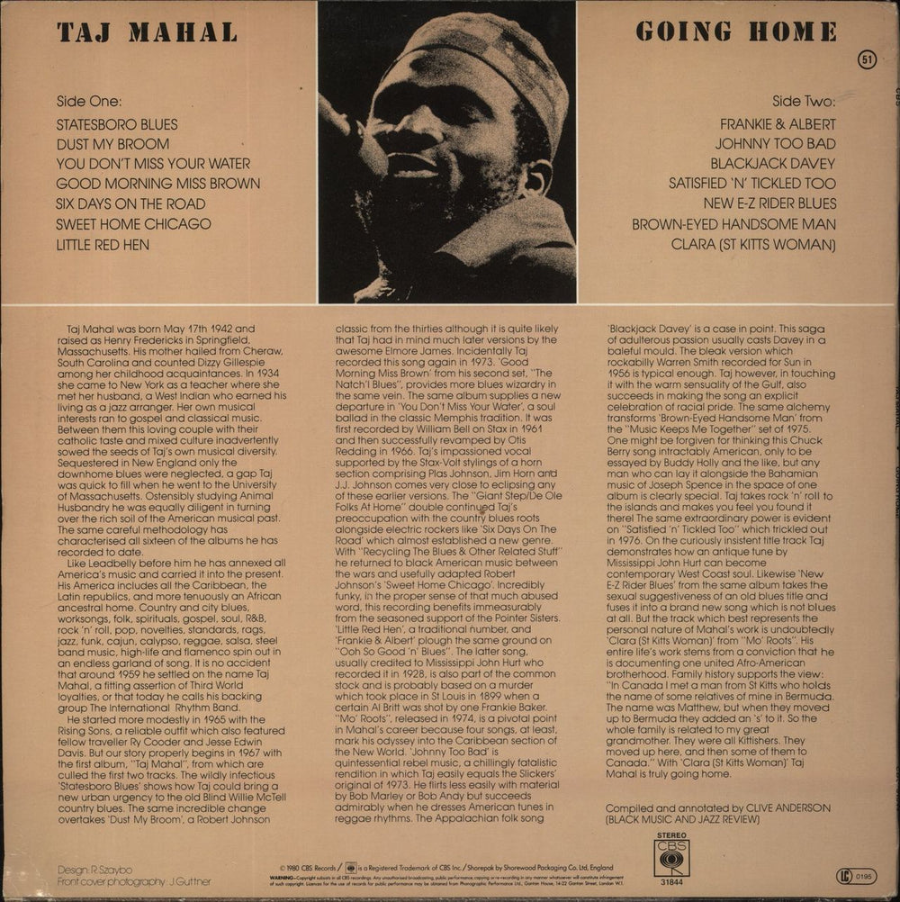 Taj Mahal Going Home UK vinyl LP album (LP record)