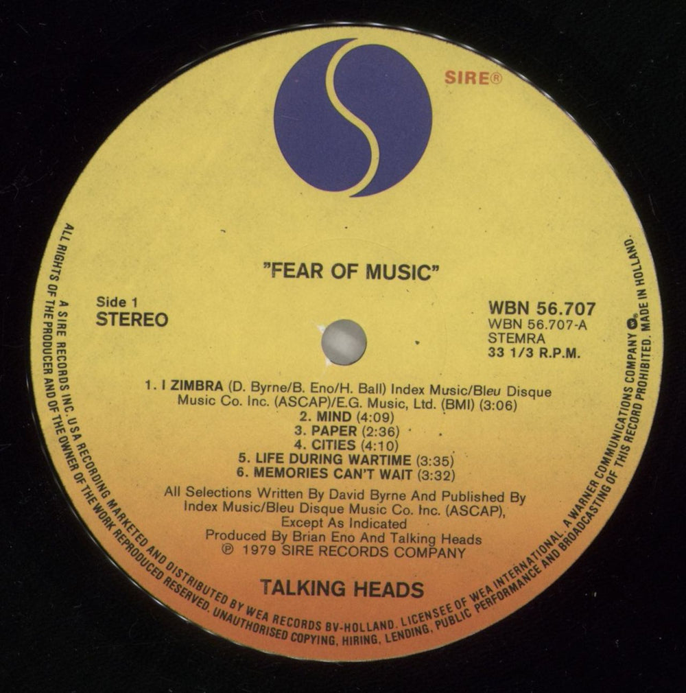 Talking Heads Fear Of Music Dutch vinyl LP album (LP record) TALLPFE581824