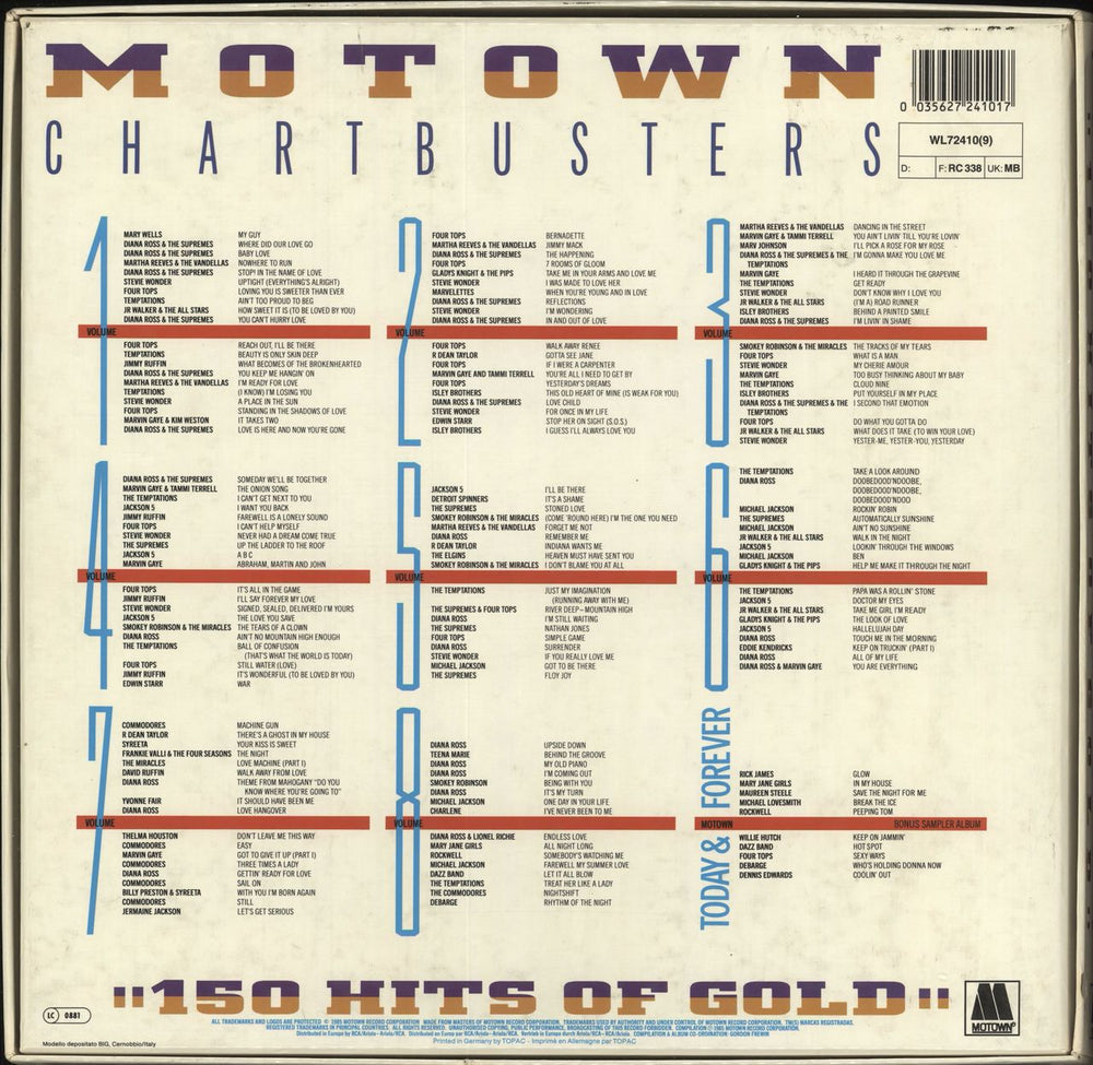 Tamla Motown Motown Chartbusters: 150 Hits Of Gold Italian Vinyl Box Set 035627241017