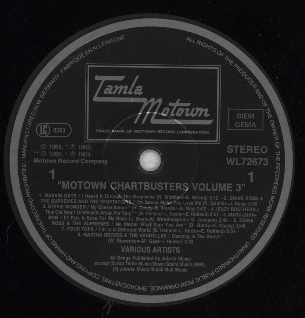 Tamla Motown Motown Chartbusters Vol. 3 German vinyl LP album (LP record) 035627267314