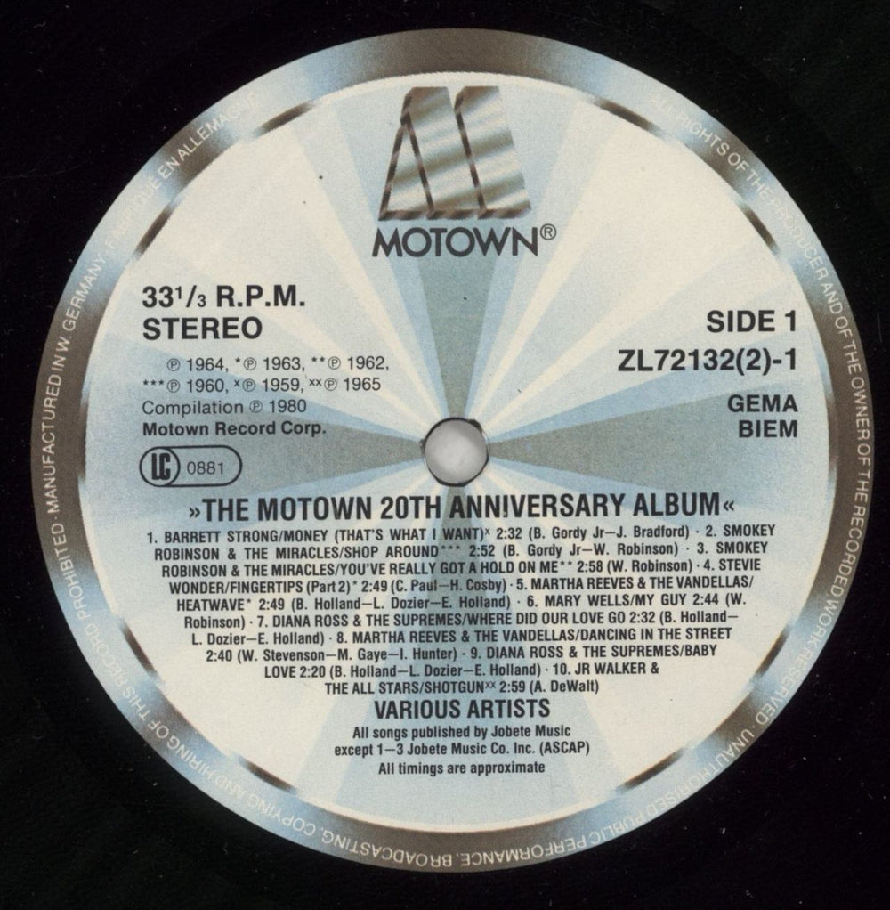Tamla Motown The Motown 20th Anniversary Album - Hype Stickered Sleeve German 2-LP vinyl record set (Double LP Album) MTW2LTH880399