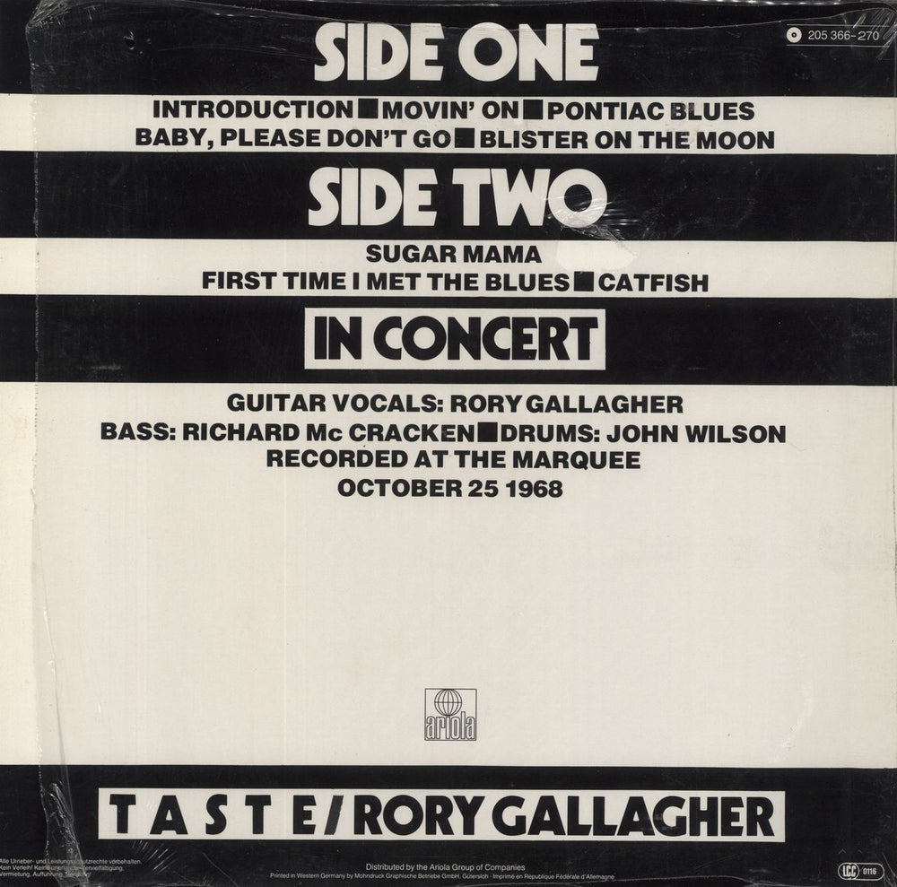 Taste In Concert German vinyl LP album (LP record)