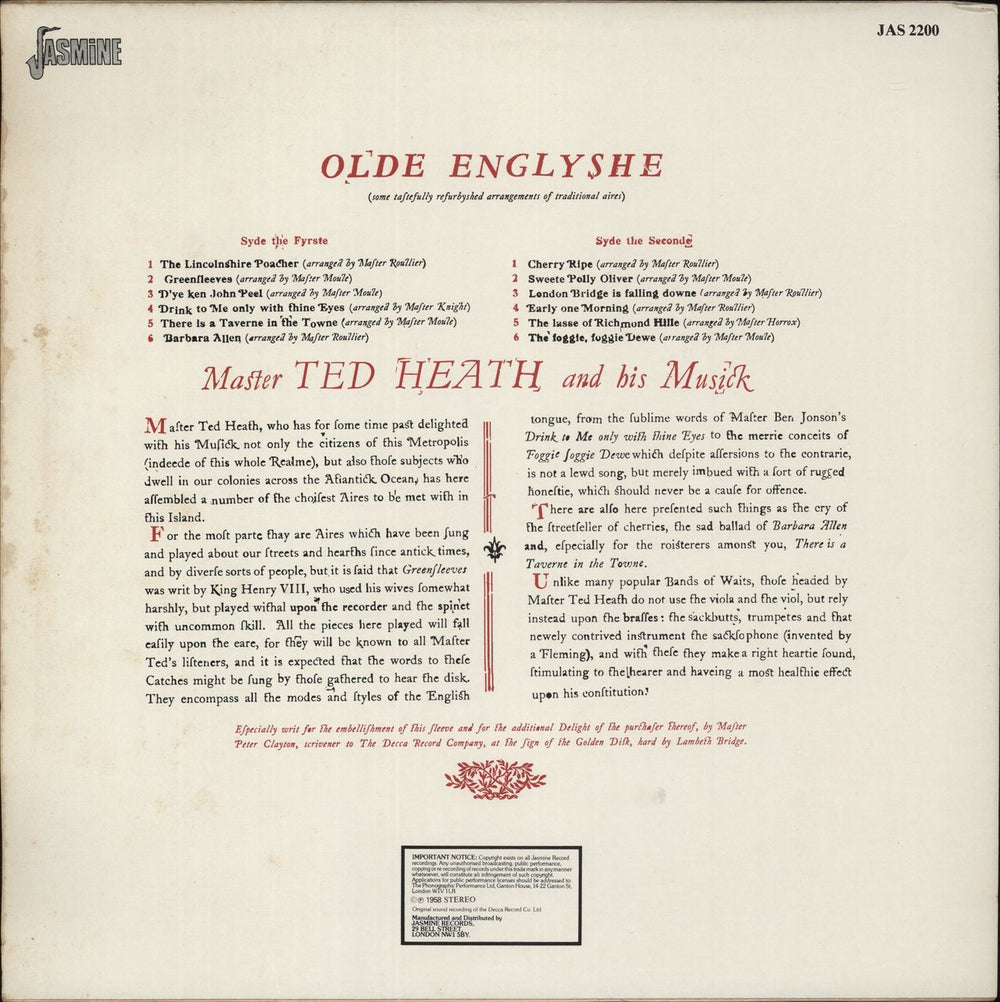 Ted Heath Olde Englyshe UK vinyl LP album (LP record)