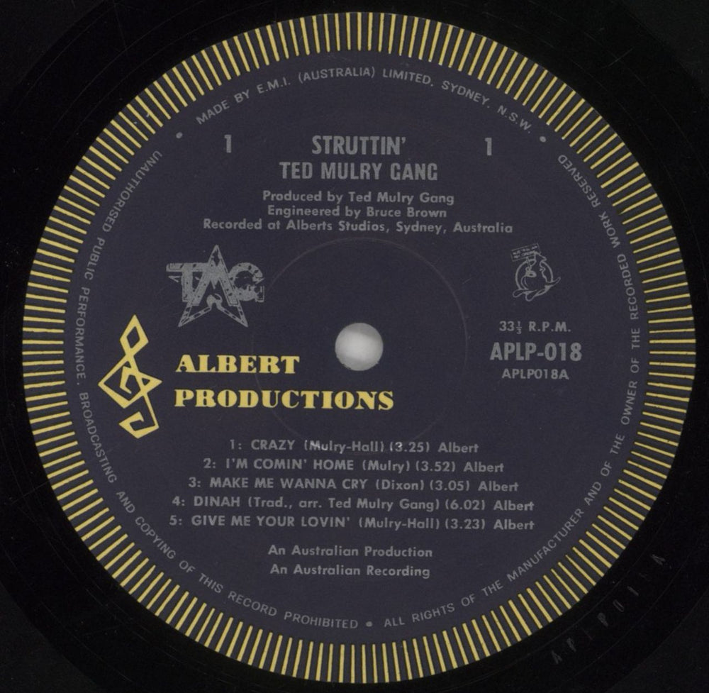 Ted Mulry Gang Struttin Australian vinyl LP album (LP record) 8QQLPST860314