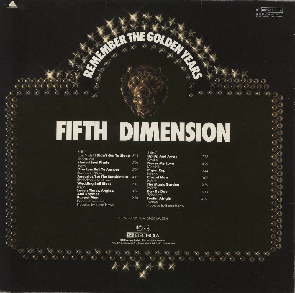 The 5th Dimension Remember The Golden Years German vinyl LP album (LP record)