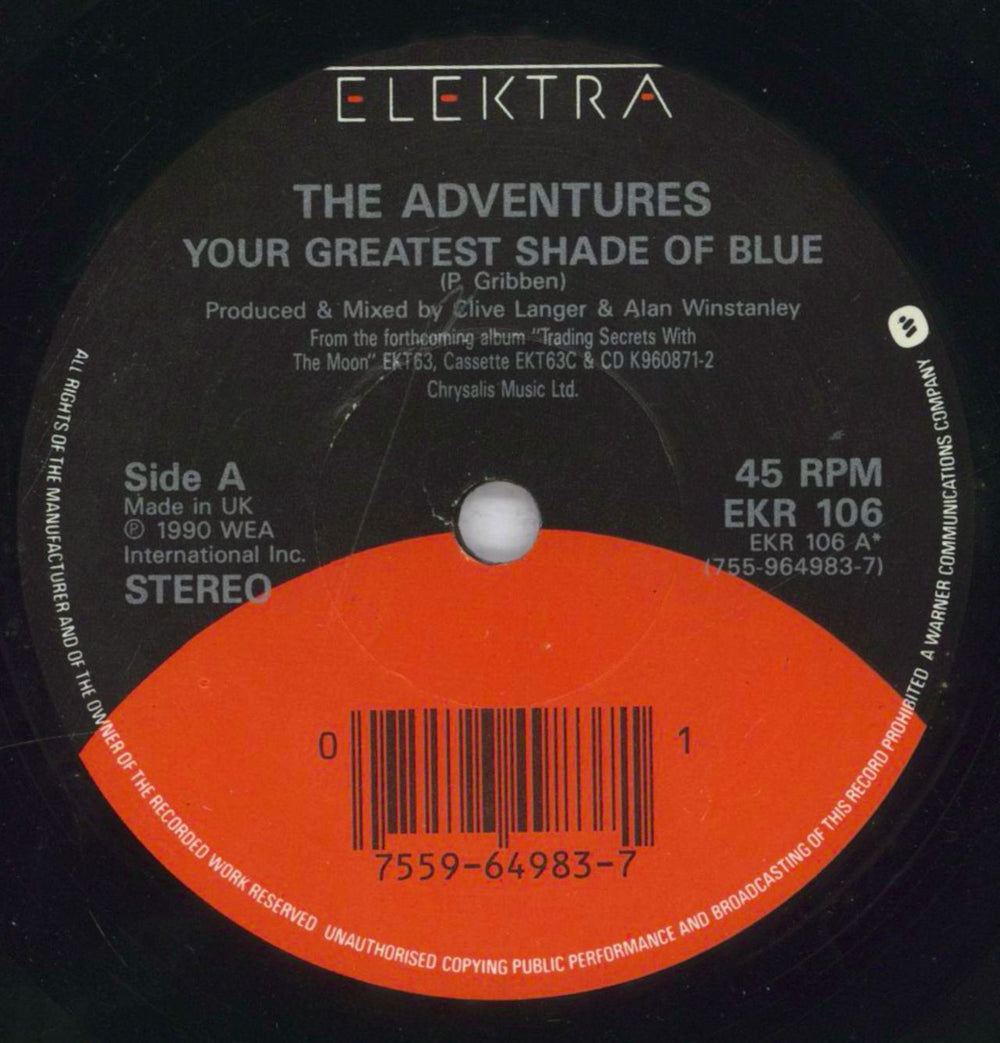 The Adventures Your Greatest Shade Of Blue - Promo Stickered UK 7" vinyl single (7 inch record / 45) AVN07YO832825