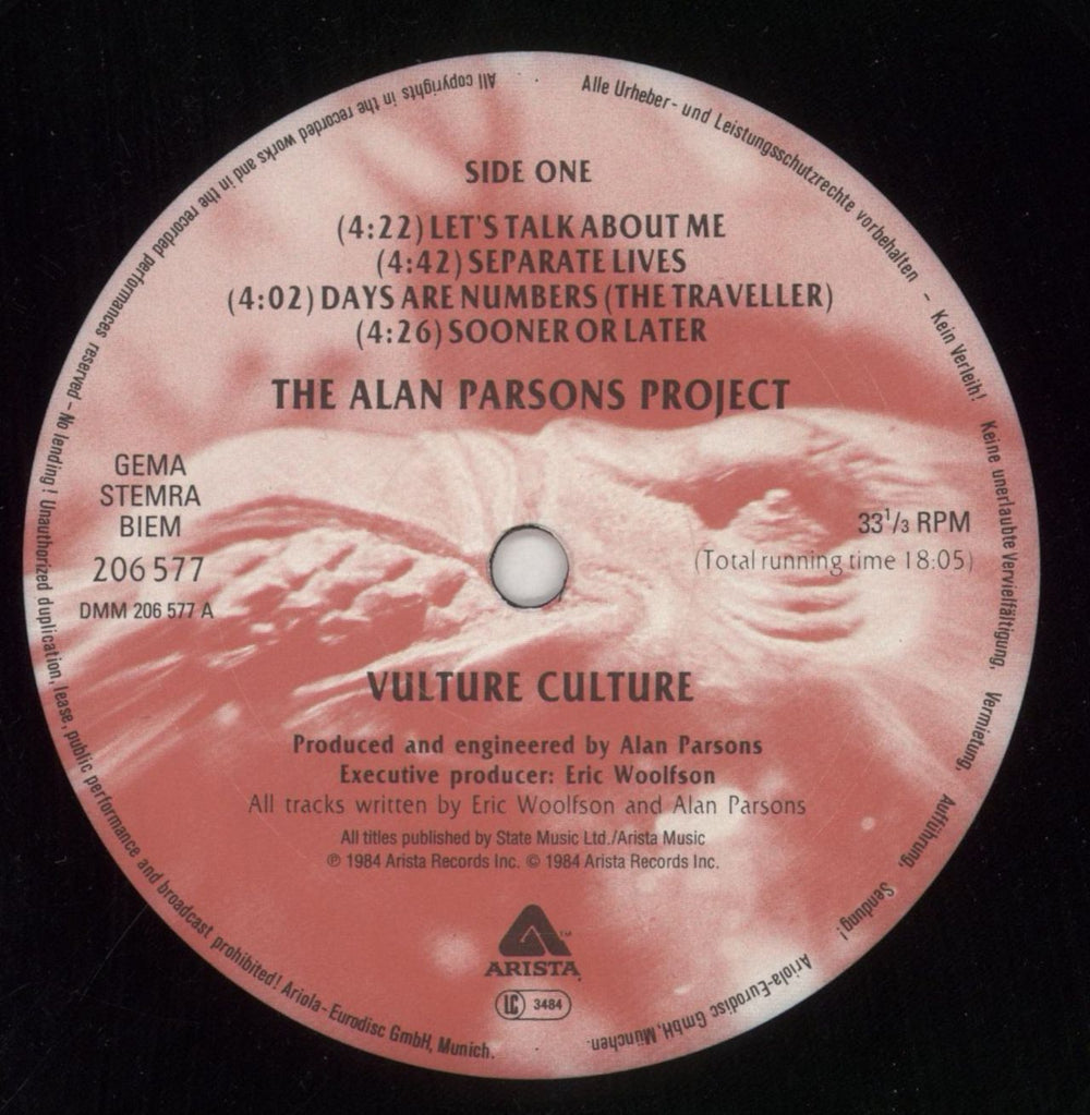 The Alan Parsons Project Vulture Culture German vinyl LP album (LP record) TPPLPVU253297