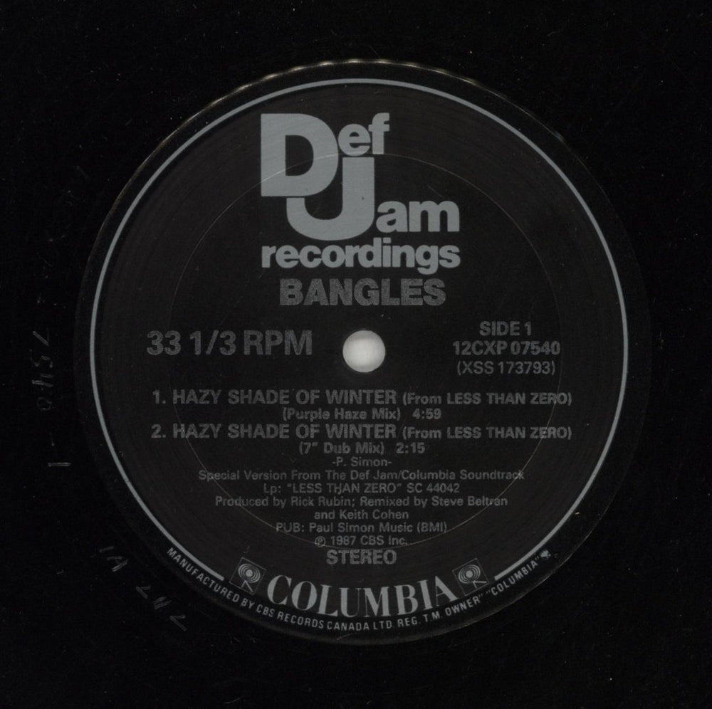 The Bangles Hazy Shade Of Winter - Gold Stamp Canadian 12" vinyl single (12 inch record / Maxi-single) BGL12HA868388