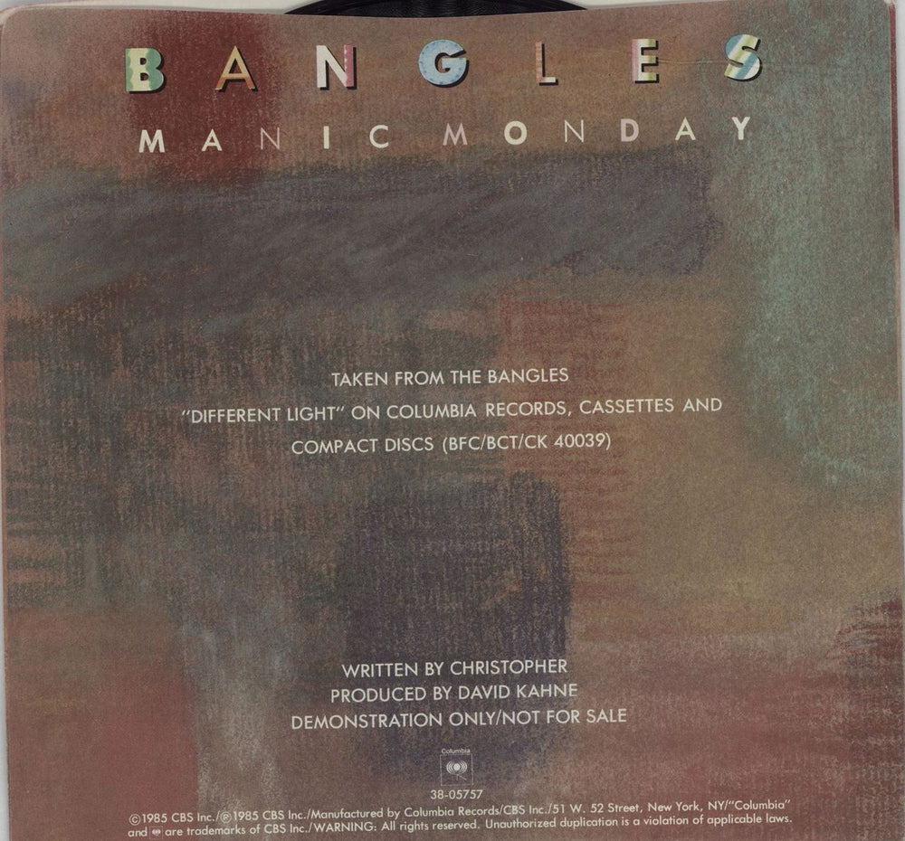 The Bangles Manic Monday US Promo 7" vinyl single (7 inch record / 45) BGL07MA269095