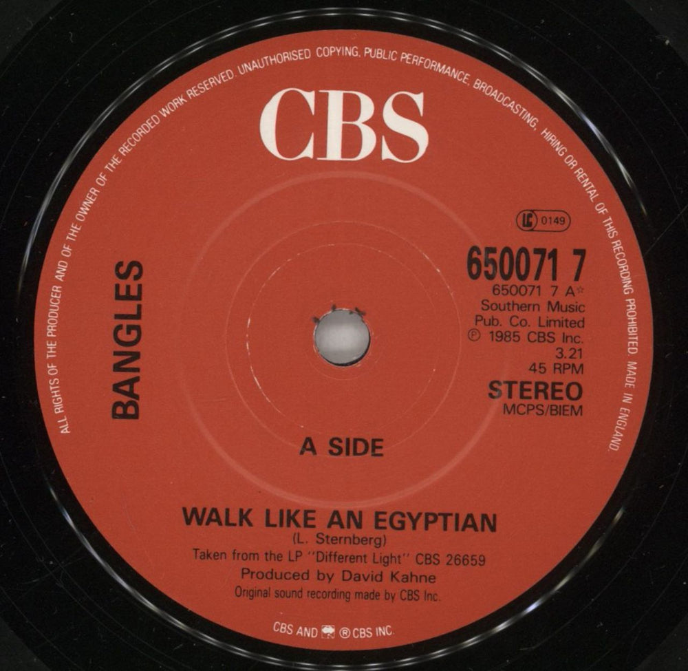 The Bangles Walk Like An Egyptian UK 7" vinyl single (7 inch record / 45) BGL07WA232498