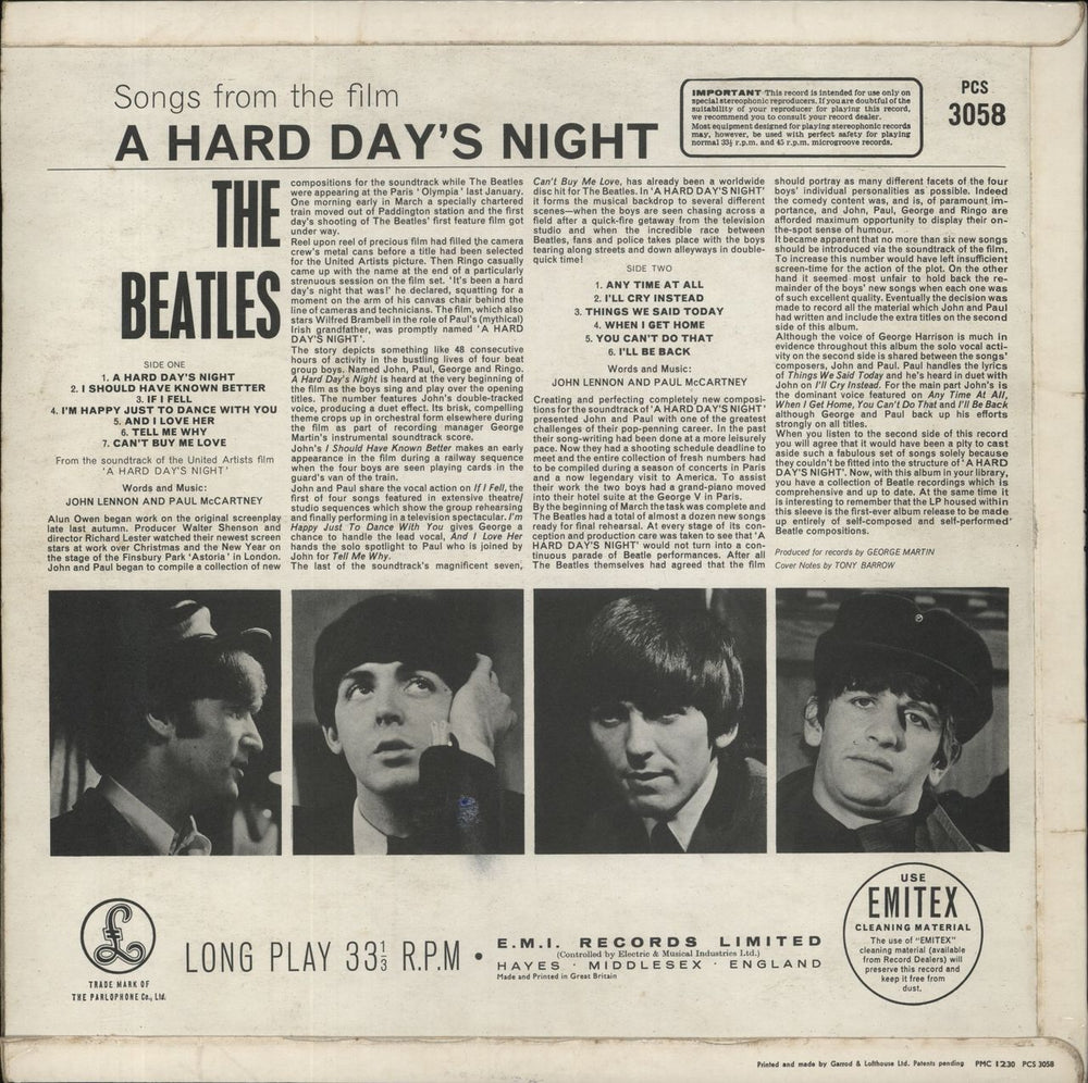 The Beatles A Hard Day's Night - 4th - VG UK vinyl LP album (LP record)