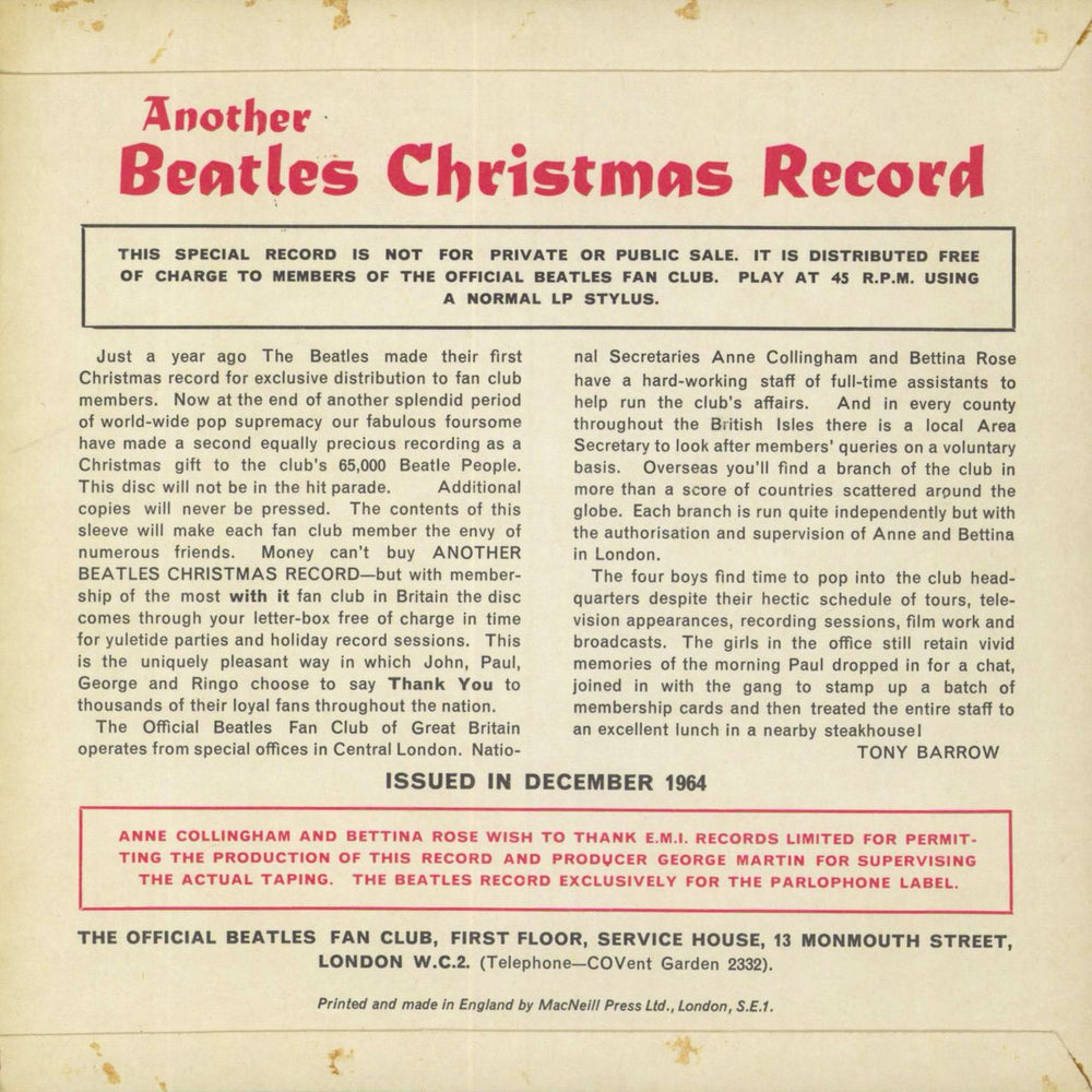 The Beatles Another Beatles Christmas Record + Newsletter UK 7" vinyl single (7 inch record / 45)