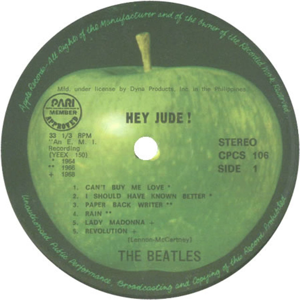 The Beatles Hey Jude Philippino vinyl LP album (LP record) BTLLPHE427442