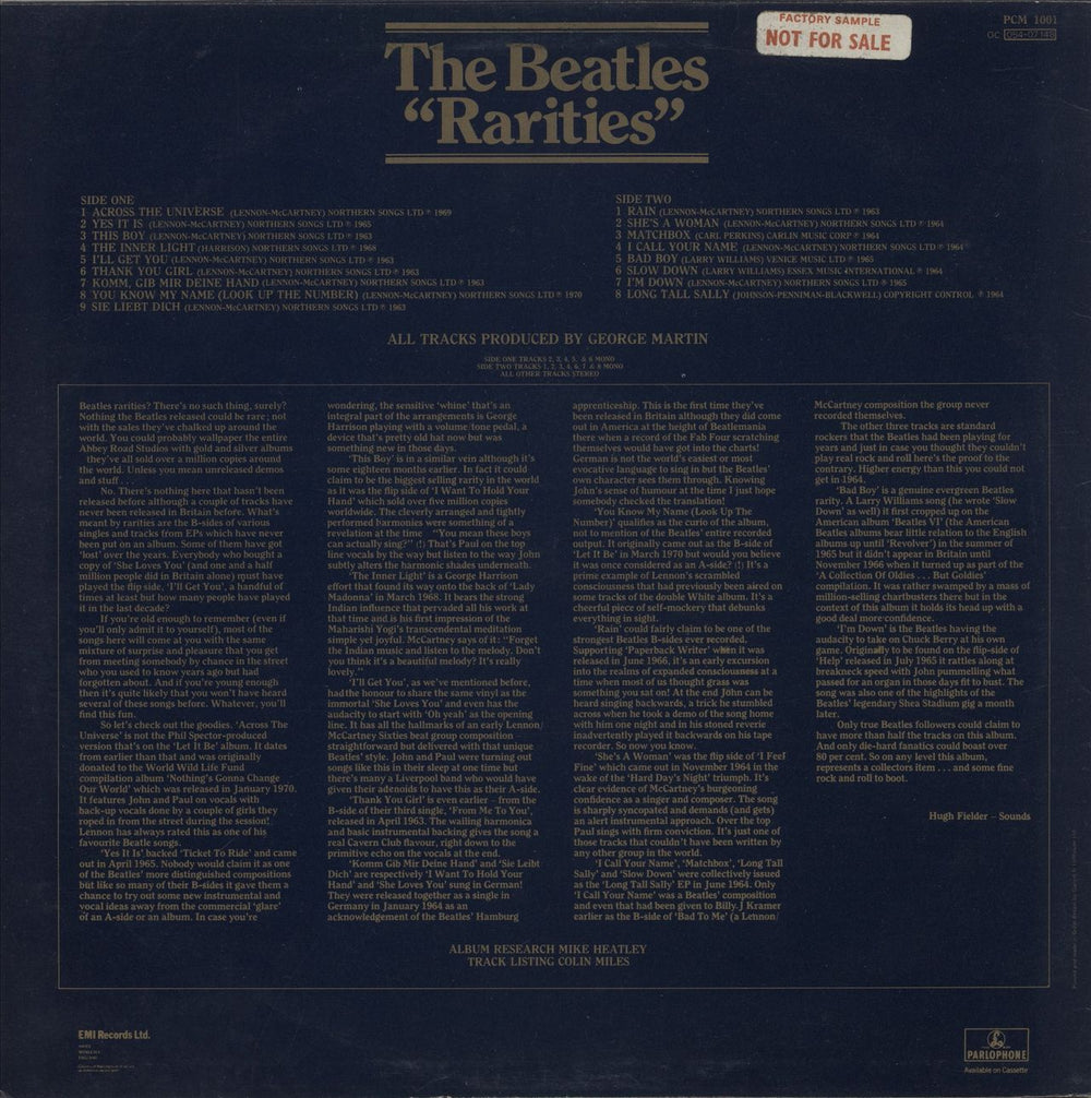 The Beatles Rarities - 1st - Factory Sample UK vinyl LP album (LP record)