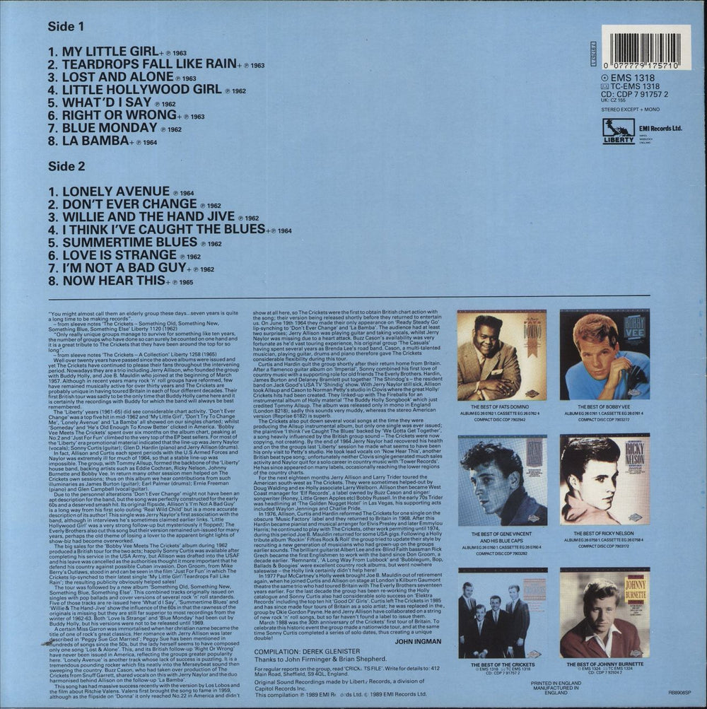 The Crickets The Best Of The Crickets UK vinyl LP album (LP record) 077779175710