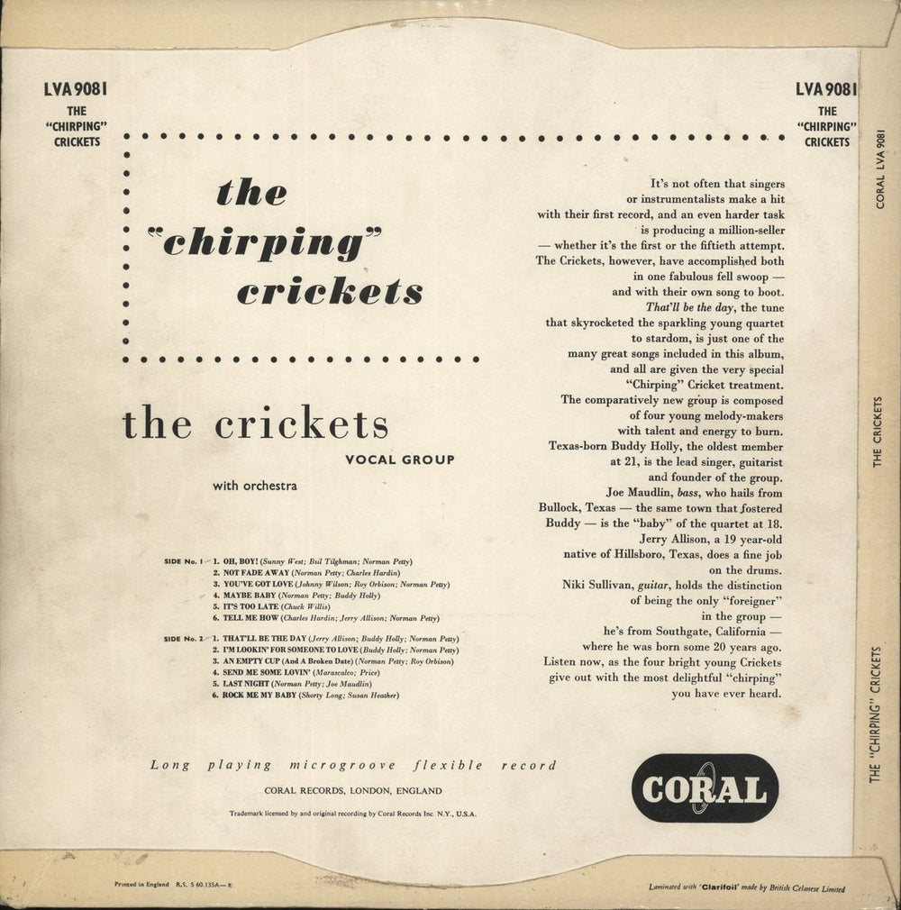 The Crickets The "Chirping" Crickets - 2nd (b) - VG UK vinyl LP album (LP record)