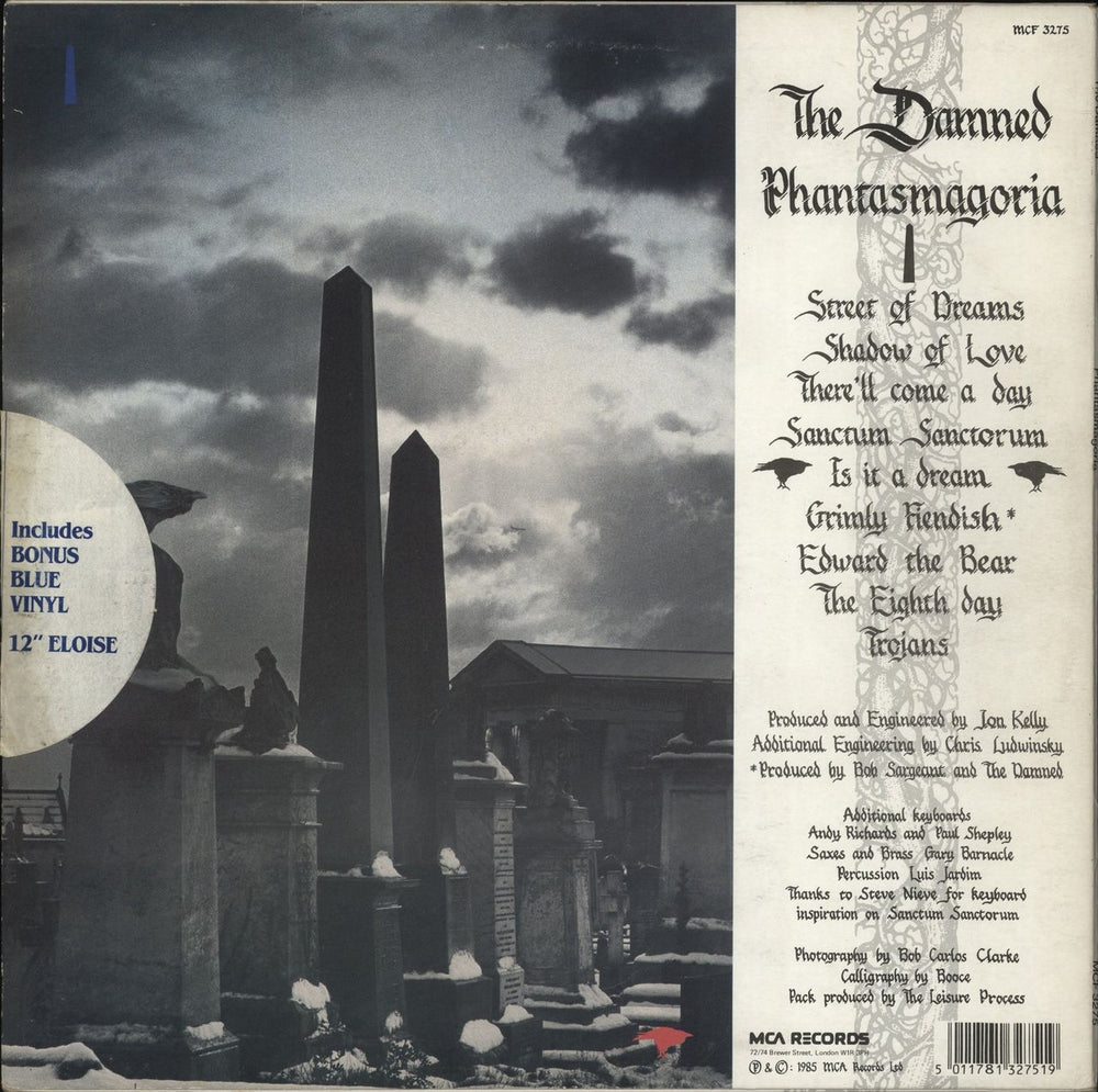 The Damned Phantasmagoria + Eloise Blue Vinyl 12" UK vinyl LP album (LP record) 5011781327519