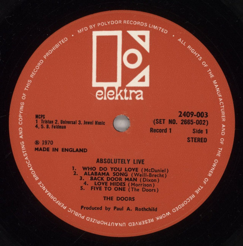 The Doors Absolutely Live - 1st - VG UK 2-LP vinyl record set (Double LP Album) DOR2LAB704365