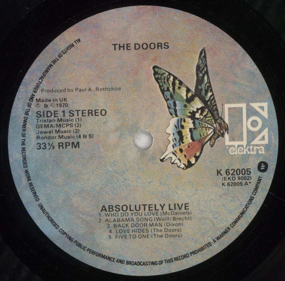 The Doors Absolutely Live - Butterfly Label UK 2-LP vinyl record set (Double LP Album) DOR2LAB333500