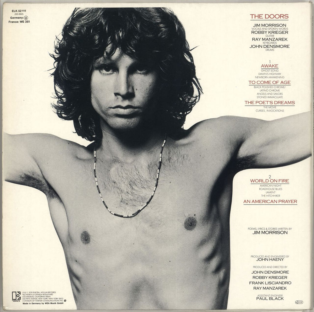 The Doors An American Prayer - EX German vinyl LP album (LP record)