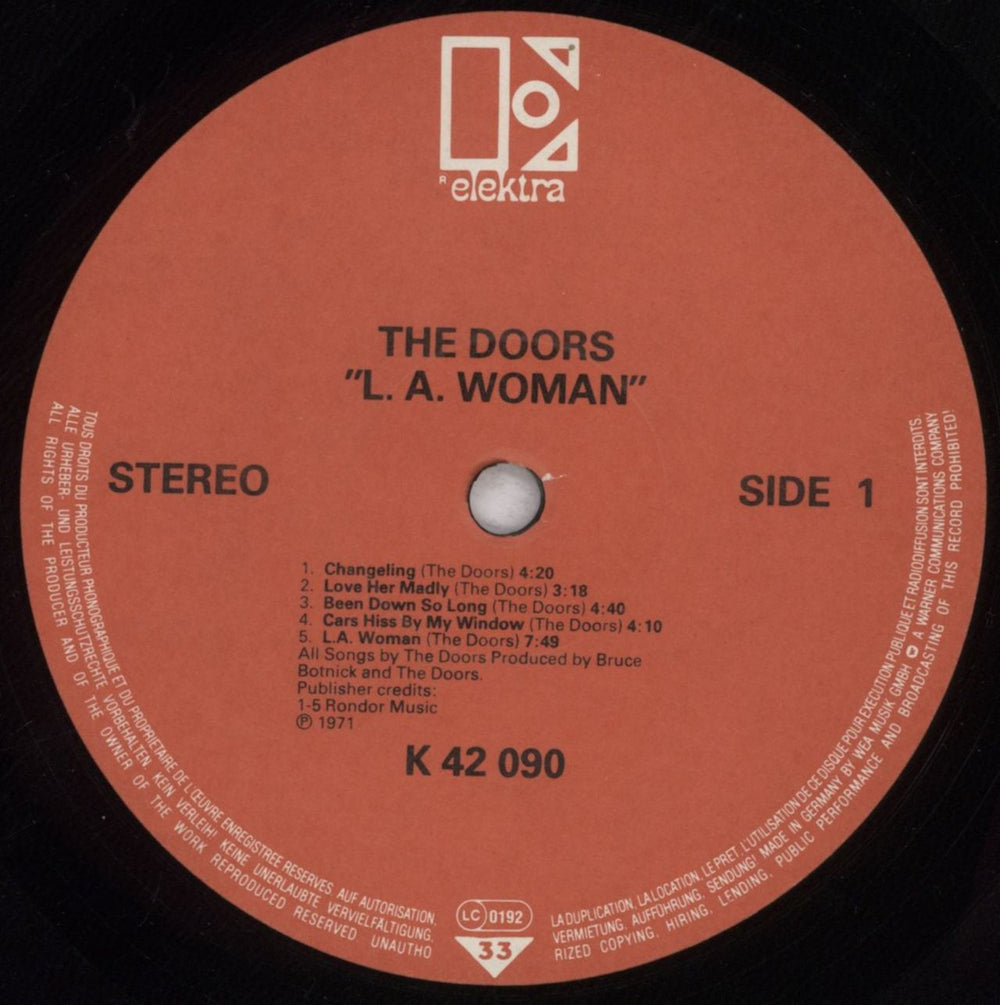 The Doors L.A. Woman - Red Label German vinyl LP album (LP record) DORLPLA838200