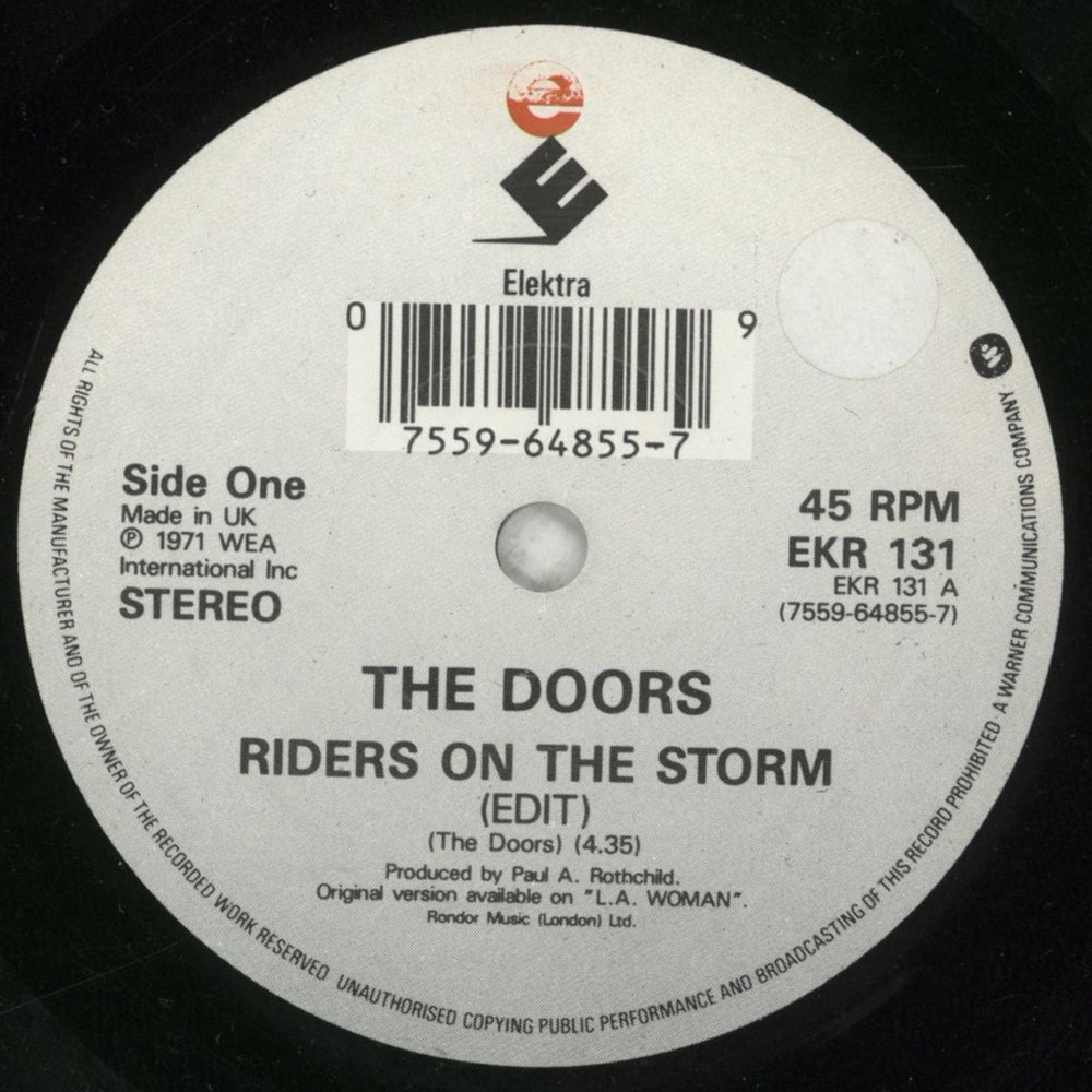 The Doors Riders On The Storm UK 7" vinyl single (7 inch record / 45) DOR07RI66821