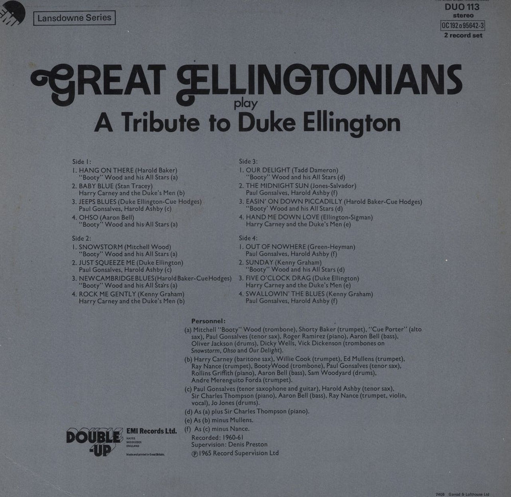 The Ellingtonians Great Ellingtonians Play A Tribute To Duke Ellington UK 2-LP vinyl record set (Double LP Album)