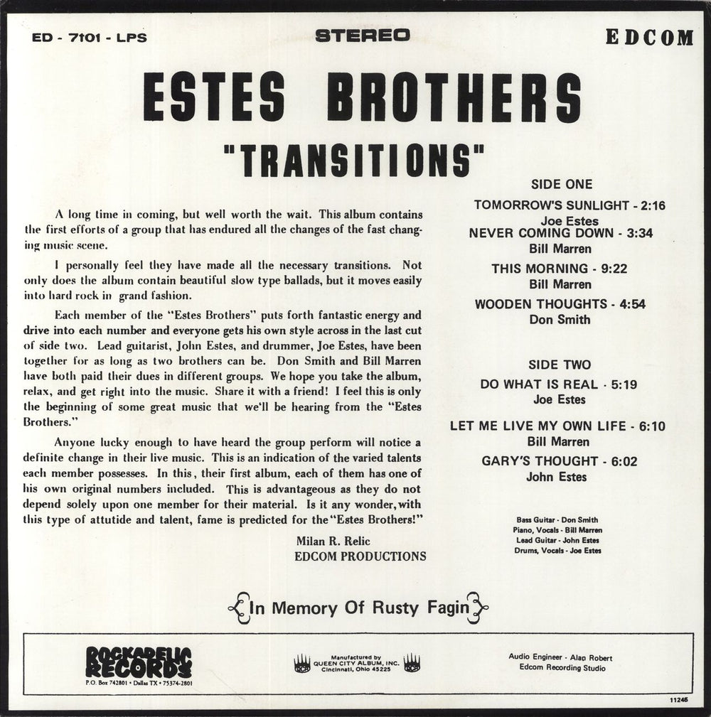 The Estes Brothers Transitions US vinyl LP album (LP record)