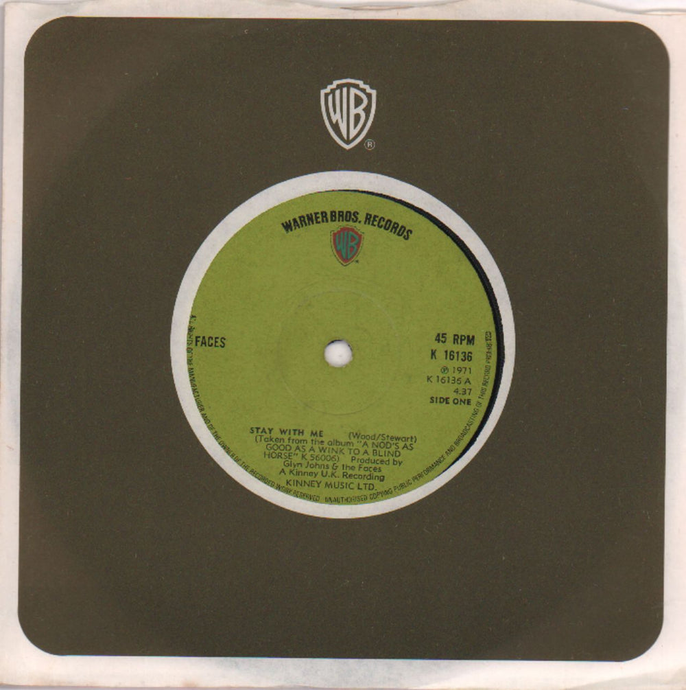 The Faces Stay With Me - Solid centre UK 7" vinyl single (7 inch record / 45) K16136